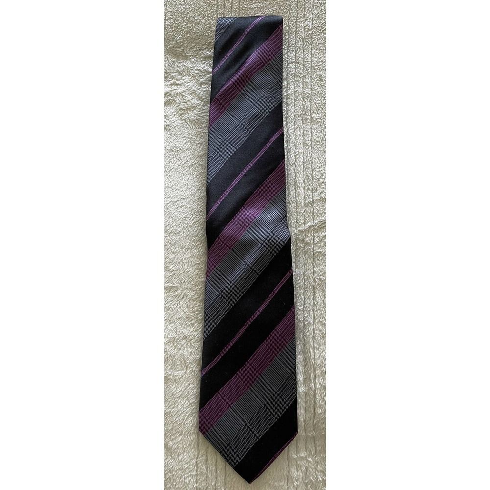 Robert Talbott Estate Tie Purple Black Gray striped tie. 100% silk. Made in USA.